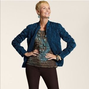 Chicos Mallard Teal Scrunchy Moto Jacket